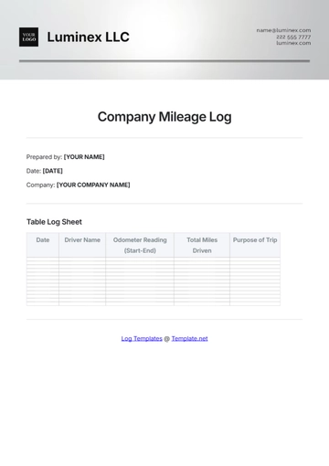 Free Company Mileage Log Template to Edit Online