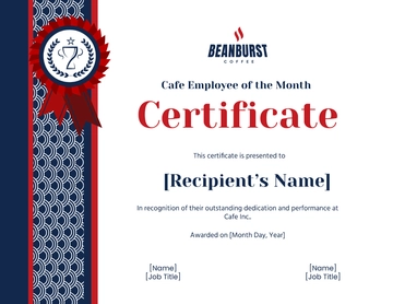Free Cafe Employee of the Month Certificate Template to Edit Online