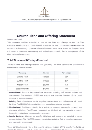 Free Church Tithe and Offering Statement Template to Edit Online