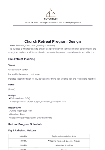 Free Church Retreat Program Design Template to Edit Online