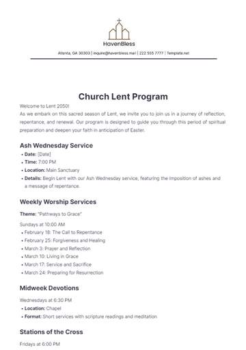 Free Church Lent Program Template to Edit Online