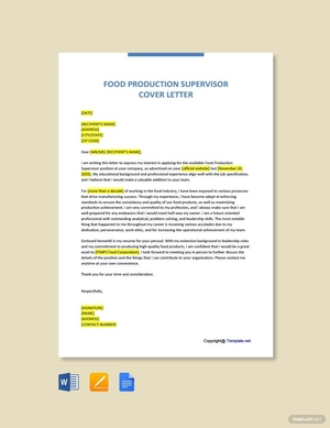 Food Production Supervisor Cover Letter Template