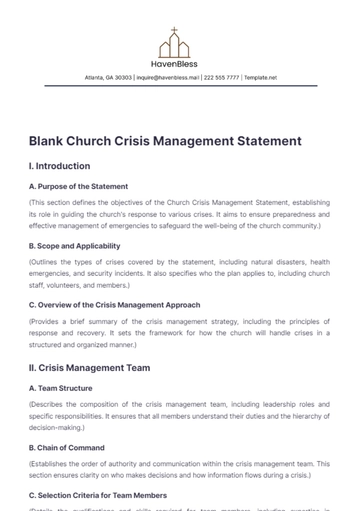 Free Blank Church Crisis Management Statement Template to Edit Online