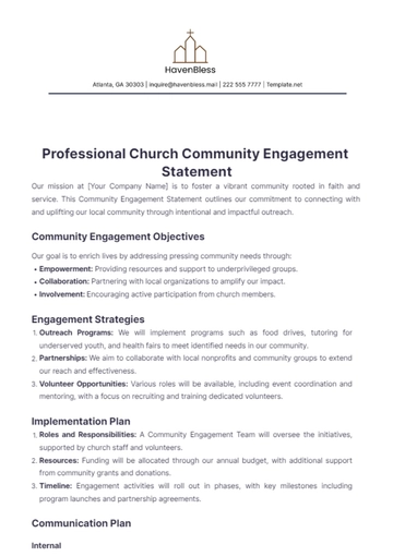 Free Professional Church Community Engagement Statement Template to Edit Online