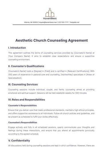 Free Aesthetic Church Counseling Agreement Template to Edit Online