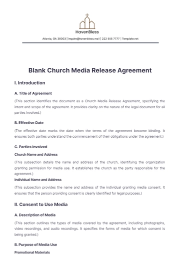Free Blank Church Media Release Agreement Template to Edit Online