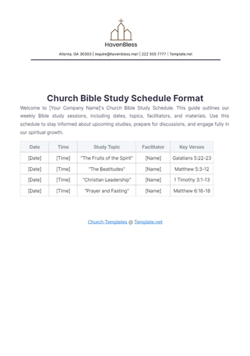 Free Church Bible Study Schedule Format Template to Edit Online