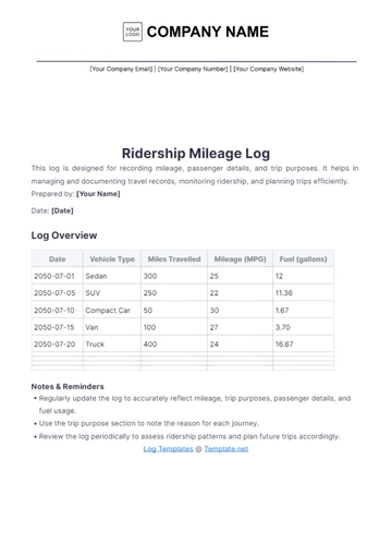 Free Ridership Mileage Log Template to Edit Online
