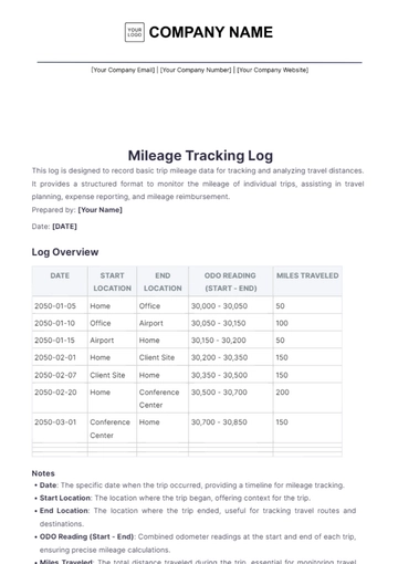 Free Mileage Tracking Log Template to Edit Online