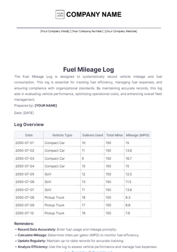 Free Fuel Mileage Log Template to Edit Online