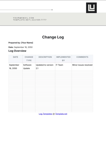 Free Change Log Template to Edit Online