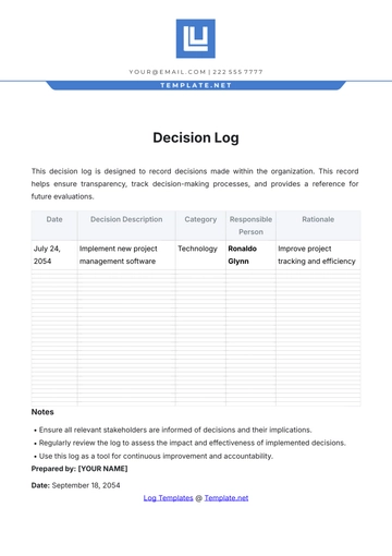 Free Decision Log Template to Edit Online