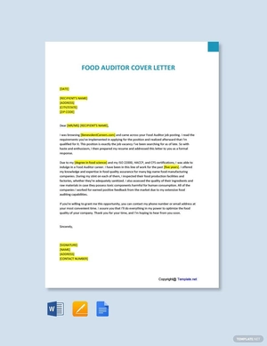 Food Auditor Cover Letter