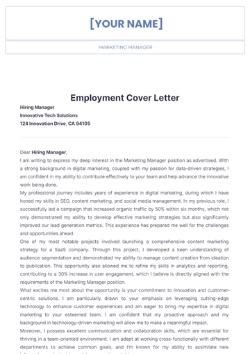 Free Employment Cover Letter to Edit Online