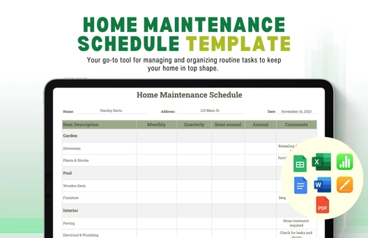 Home Maintenance Schedule Template