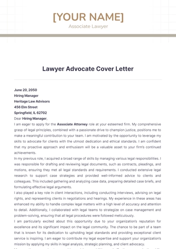 Free Lawyer Advocate Cover Letter to Edit Online
