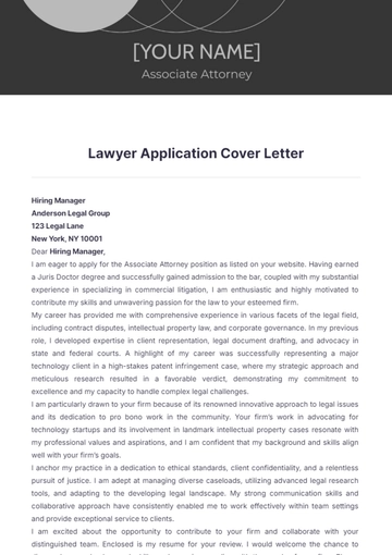 Free Lawyer Application Cover Letter to Edit Online