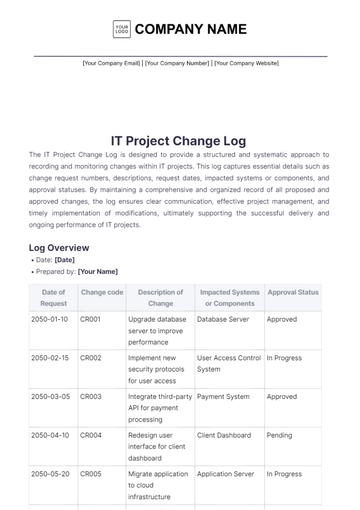 Free IT Project Change Log Template to Edit Online