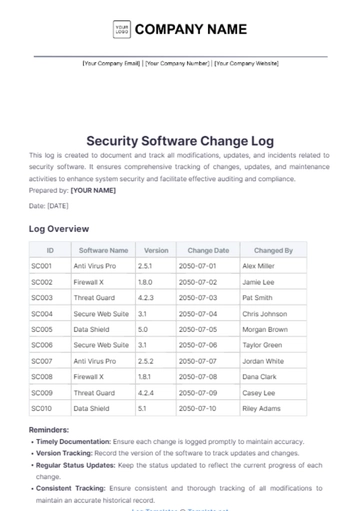 Free Security Software Change Log Template to Edit Online