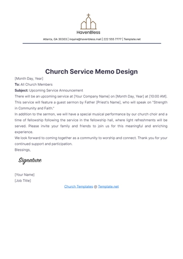 Free Church Service Memo Design Template to Edit Online