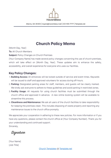 Free Church Policy Memo Template to Edit Online