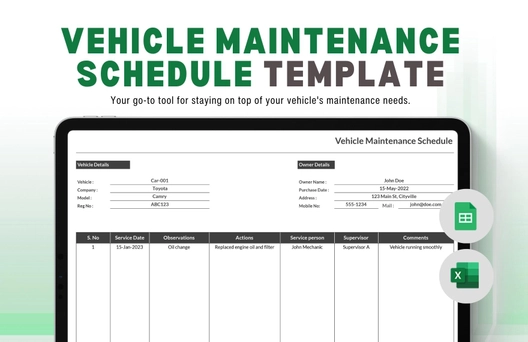Vehicle Maintenance Schedule Template