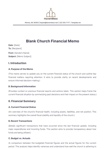 Free Blank Church Financial Memo Template to Edit Online