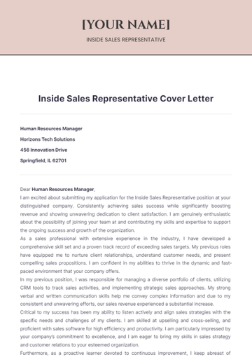 Free Inside Sales Representative Cover Letter to Edit Online
