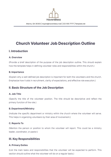Free Church Volunteer Job Description Outline Template to Edit Online