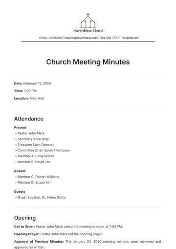 Free Church Meeting Minute Template to Edit Online