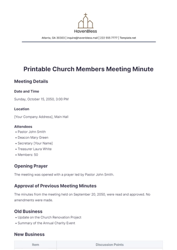 Free Printable Church Members Meeting Minute Template to Edit Online