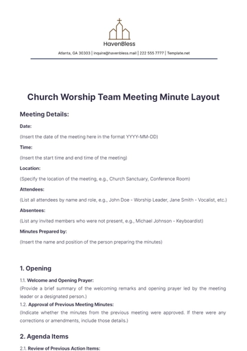 Free Church Worship Team Meeting Minute Layout??Template to Edit Online