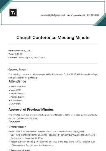 Free Church Conference Meeting Minute Template to Edit Online