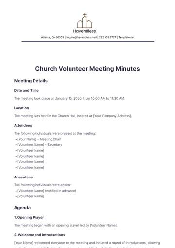 Free Church Volunteer Meeting Minute Template to Edit Online