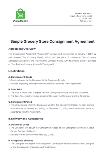 Free Simple Grocery Store Consignment Agreement Template to Edit Online
