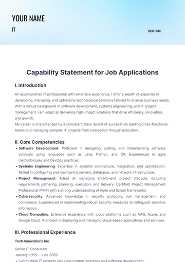 Free Capability Statement for Job Applications Template to Edit Online