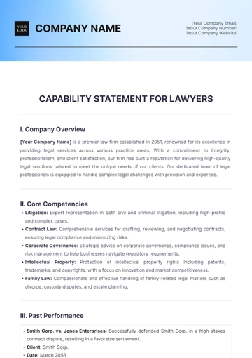 Free Capability Statement for Lawyers Template to Edit Online