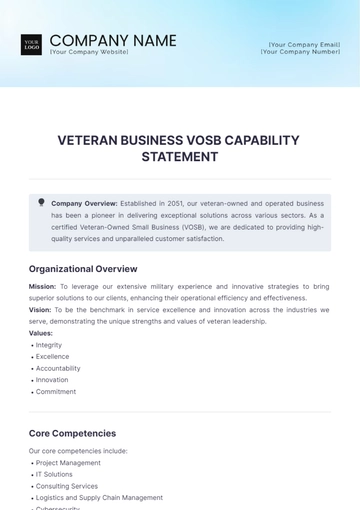 Free Veteran Business VOSB Capability Statement Template to Edit Online