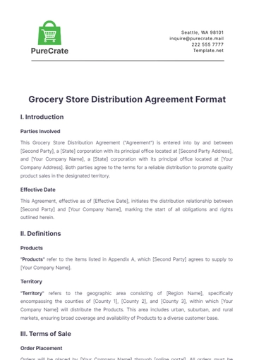 Free Grocery Store Distribution Agreement Format Template to Edit Online