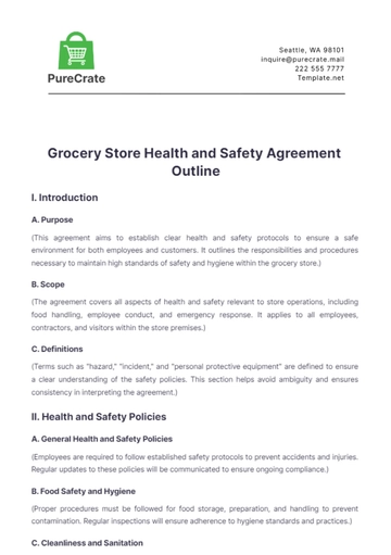 Free Grocery Store Health and Safety Agreement Outline Template to Edit Online