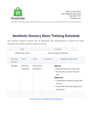 Free Aesthetic Grocery Store Training Schedule Template to Edit Online