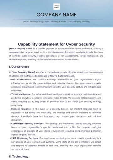 Free Capability Statement for Cyber Security Template to Edit Online