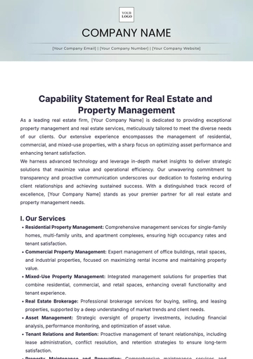 Free Capability Statement for Real Estate and Property Management Template to Edit Online