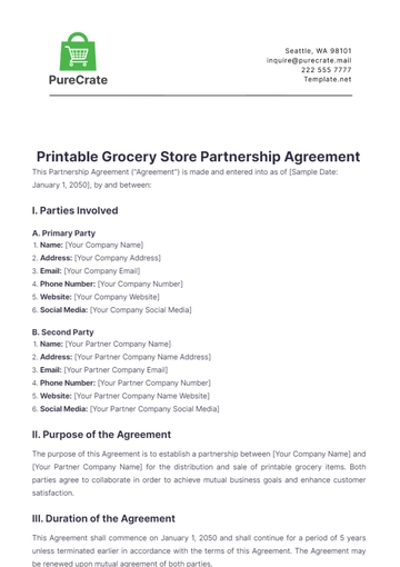 Free Printable Grocery Store Partnership Agreement Template to Edit Online