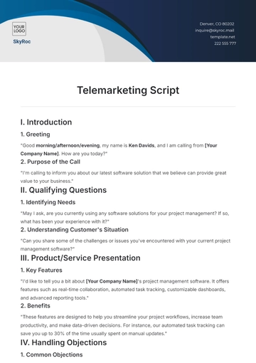 Free Telemarketing Script Template to Edit Online