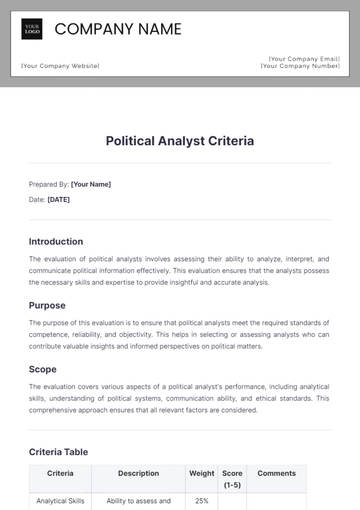 Free Political Analyst Criteria Template to Edit Online