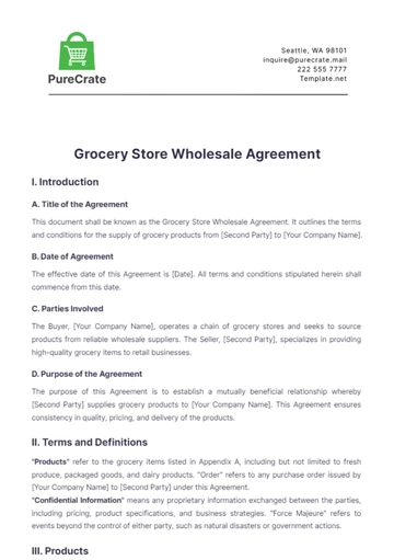 Free Grocery Store Wholesale Agreement Template to Edit Online