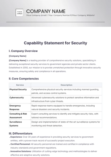 Free Capability Statement for Security Template to Edit Online