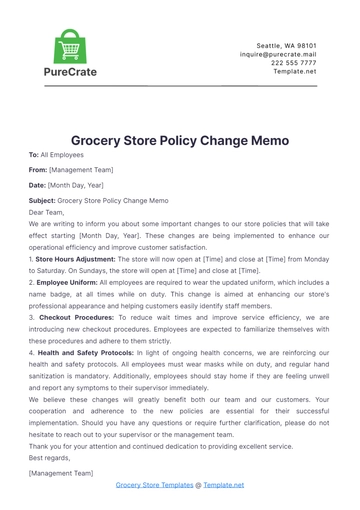 Free Grocery Store Policy Change Memo Template to Edit Online