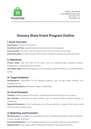 Free Grocery Store Event Program Outline Template to Edit Online